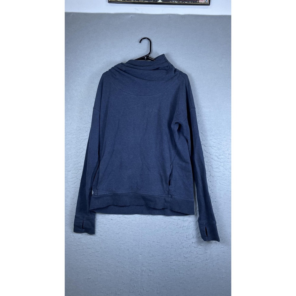 Lululemon Hoodie Womens Medium Blue Cowl Neck Pullover Thumbholes Logo Pockets